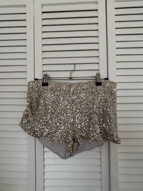 Peppermayo Maelis Low Rise Sequin Mini Shorts - Silver